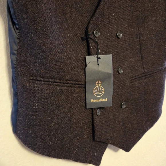 ASOS Harris Tweed Wool Vest 38R Brown Geometric Lining NWT - Picture 6 of 14